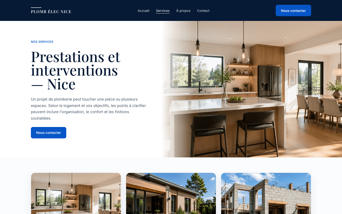 Page services d’un site bâtiment créé avec SWIPOOL